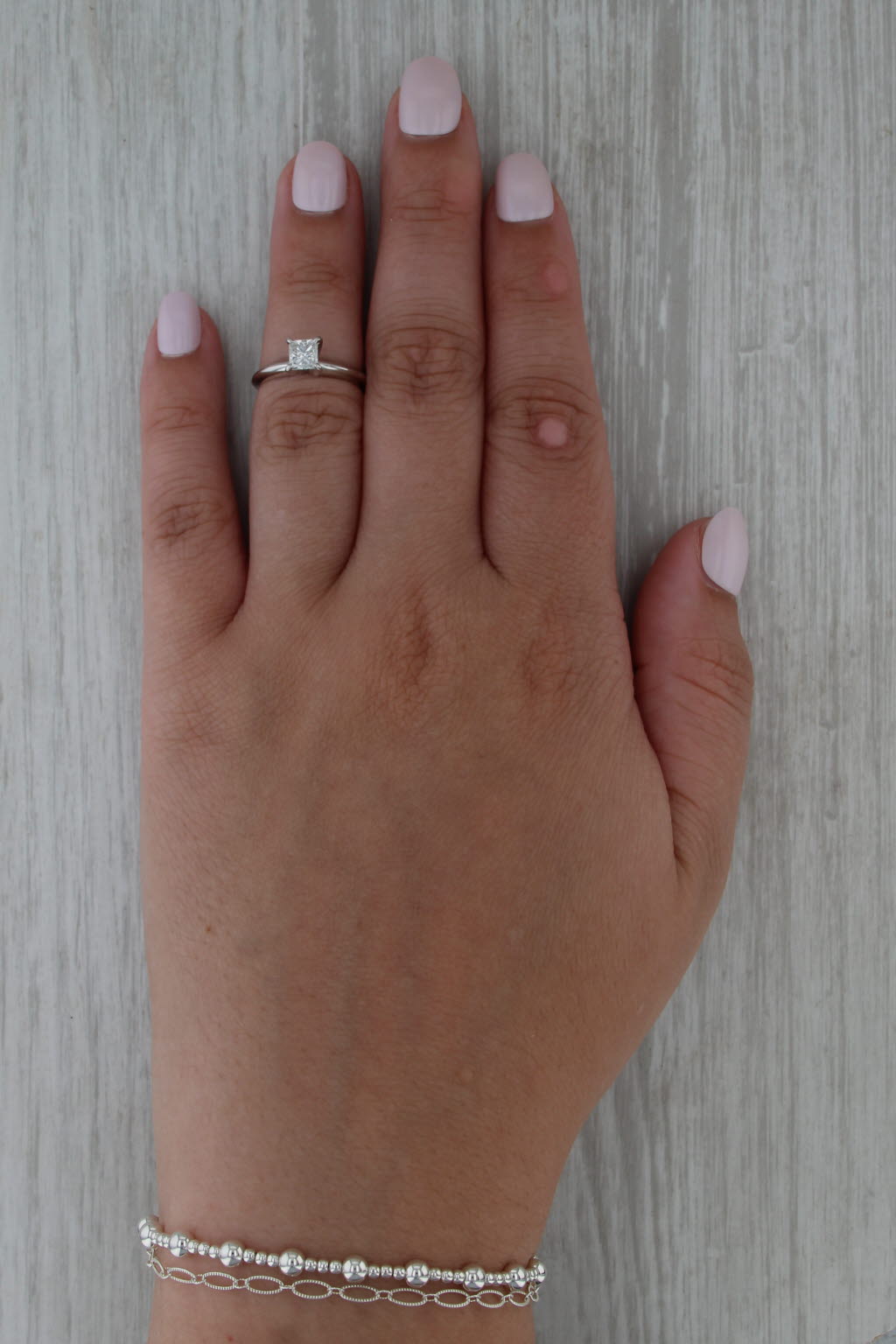 0.58ct Princess Diamond Solitaire Engagement Ring 14k White Gold Size 4.75