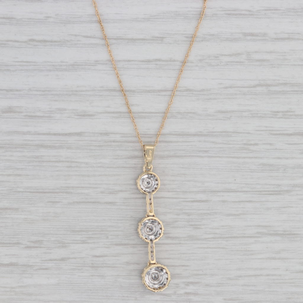 Gray 0.50ctw Diamond Halos Journey Pendant Necklace 14k Yellow Gold 19.25" Rope Chain