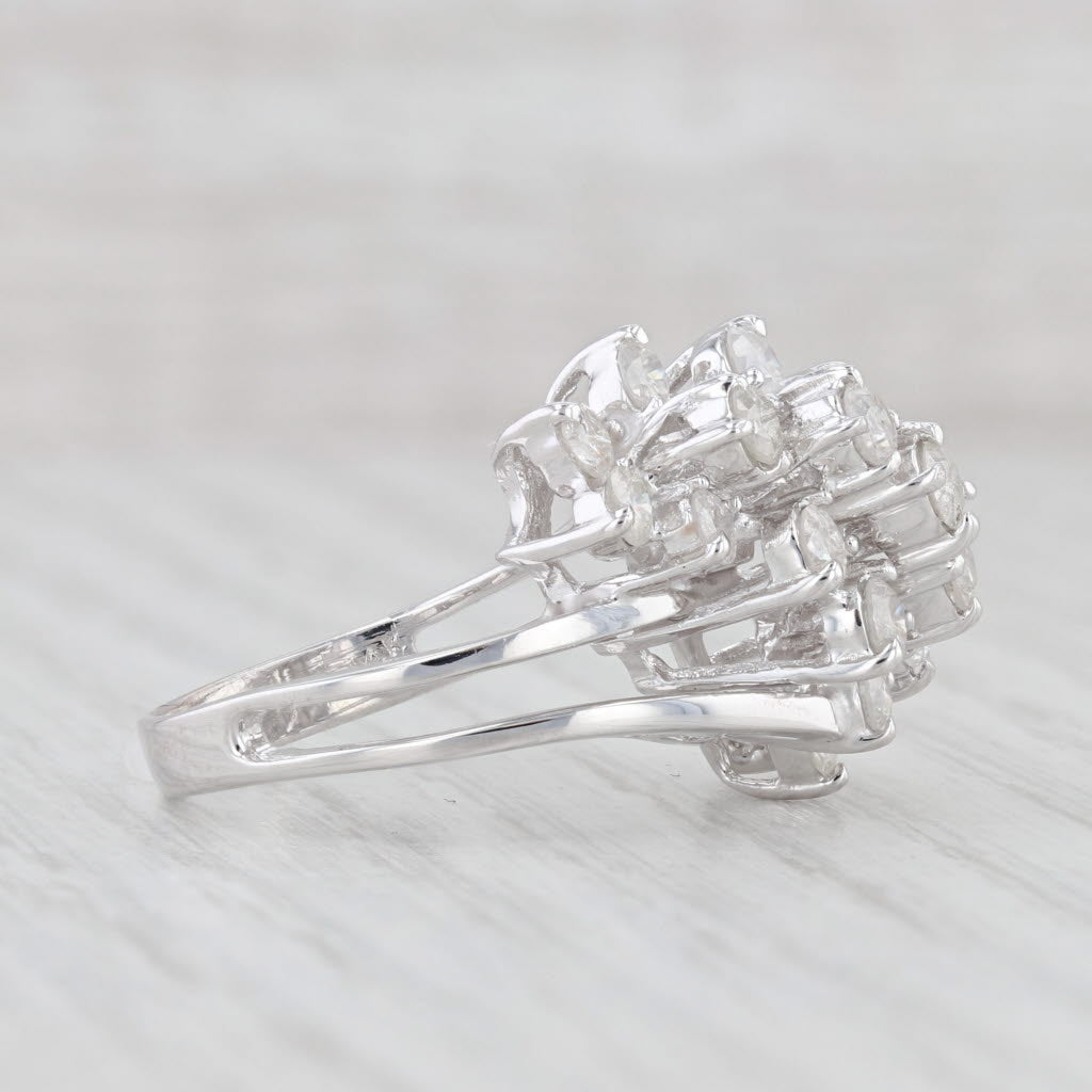 Light Gray 1.70ctw Waterfall Cluster Ring 14k White Gold Bypass Size 6.5 Cocktail