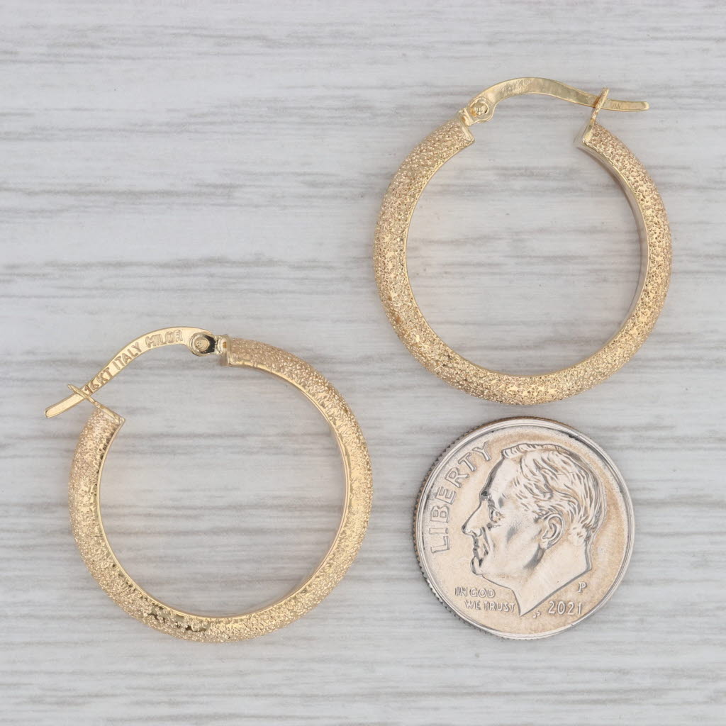 Gray Brushed Hoop Earrings 14k Yellow Gold Snap Top Round Hoops Milor Italy