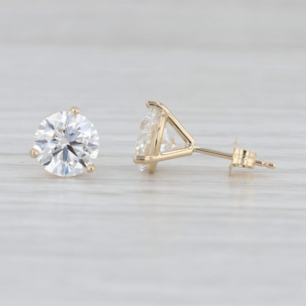New 3.06ctw IGI Lab Grown Diamond Stud Earrings 14k Gold Studs Round VS1 E