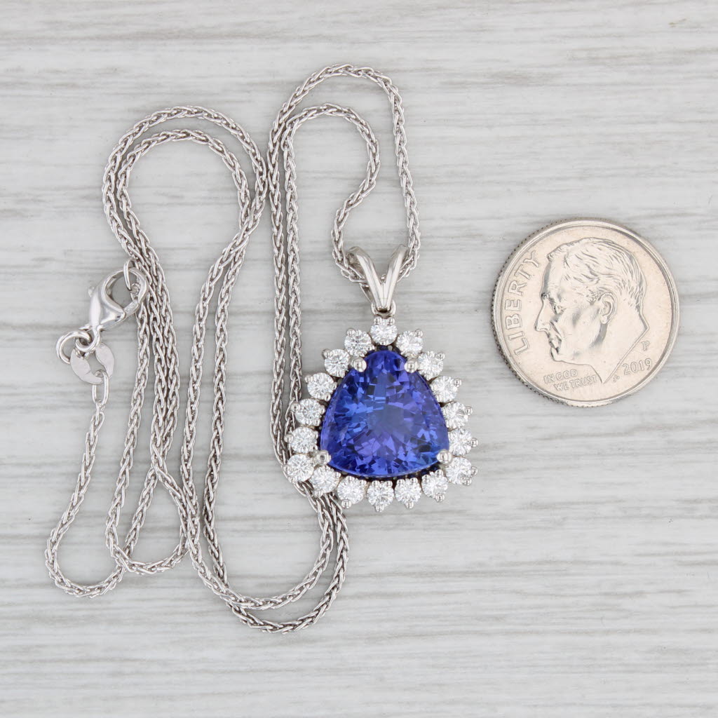 Light Gray New 5.75ctw Trillion Tanzanite Diamond Halo Pendant Necklace 950 Platinum 17.5"