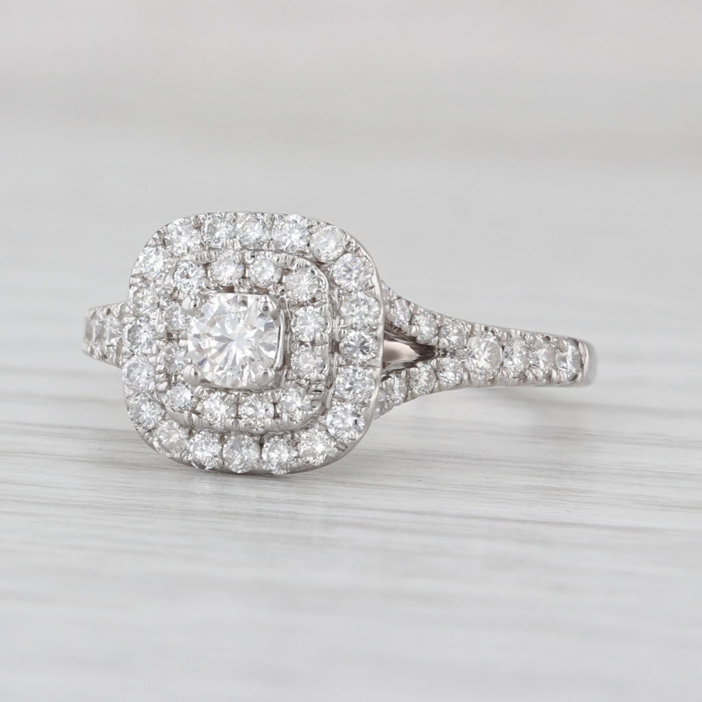 1ctw Round Diamond Halo Engagement Ring 14k White Gold Size 7 Cathedral