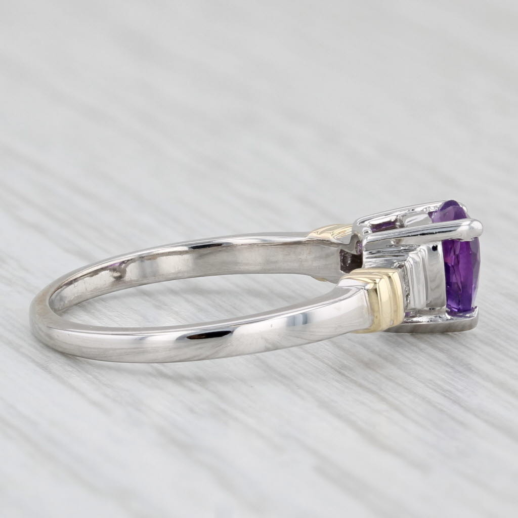 Light Gray 0.75ctw Amethyst Heart Diamond Ring 10k White Yellow Gold Size 7.25