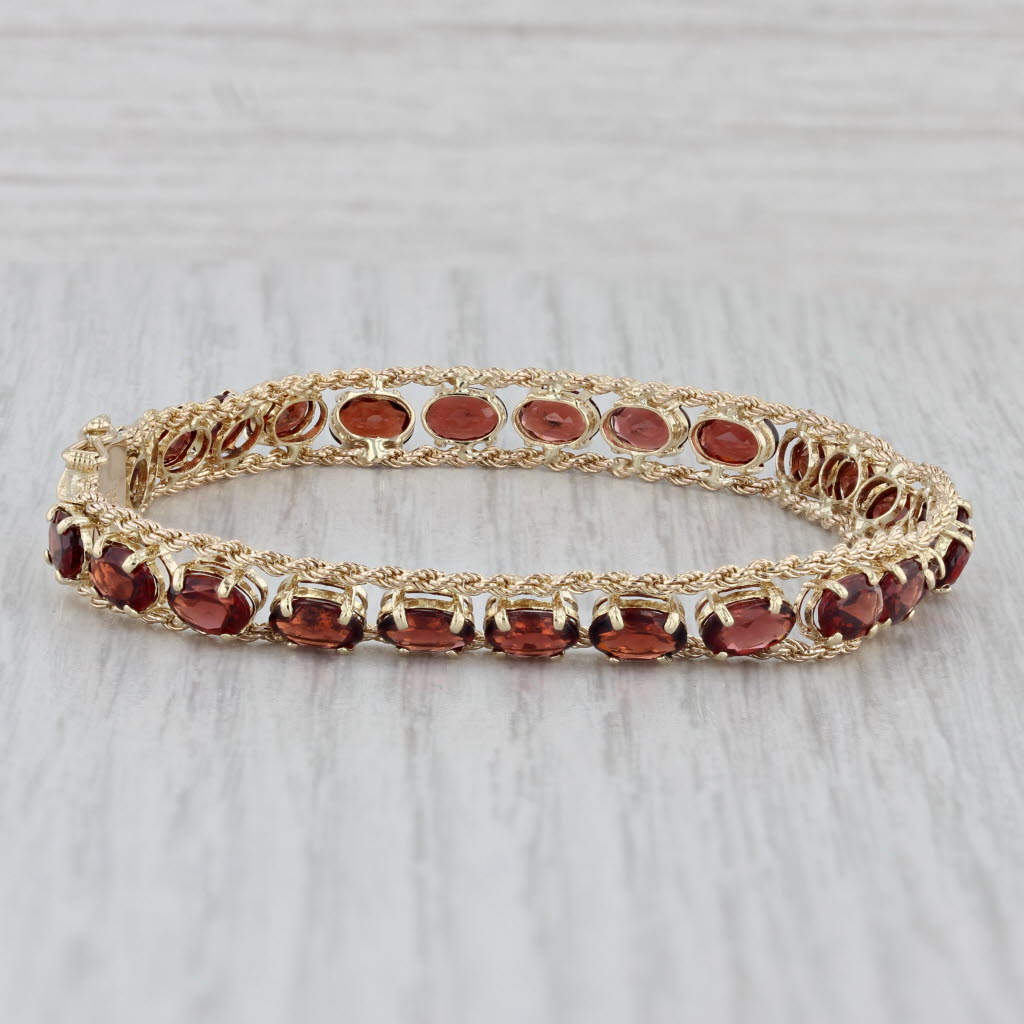 Gray 13ctw Red Garnet Tennis Bracelet 14k Yellow Gold 7" 7mm