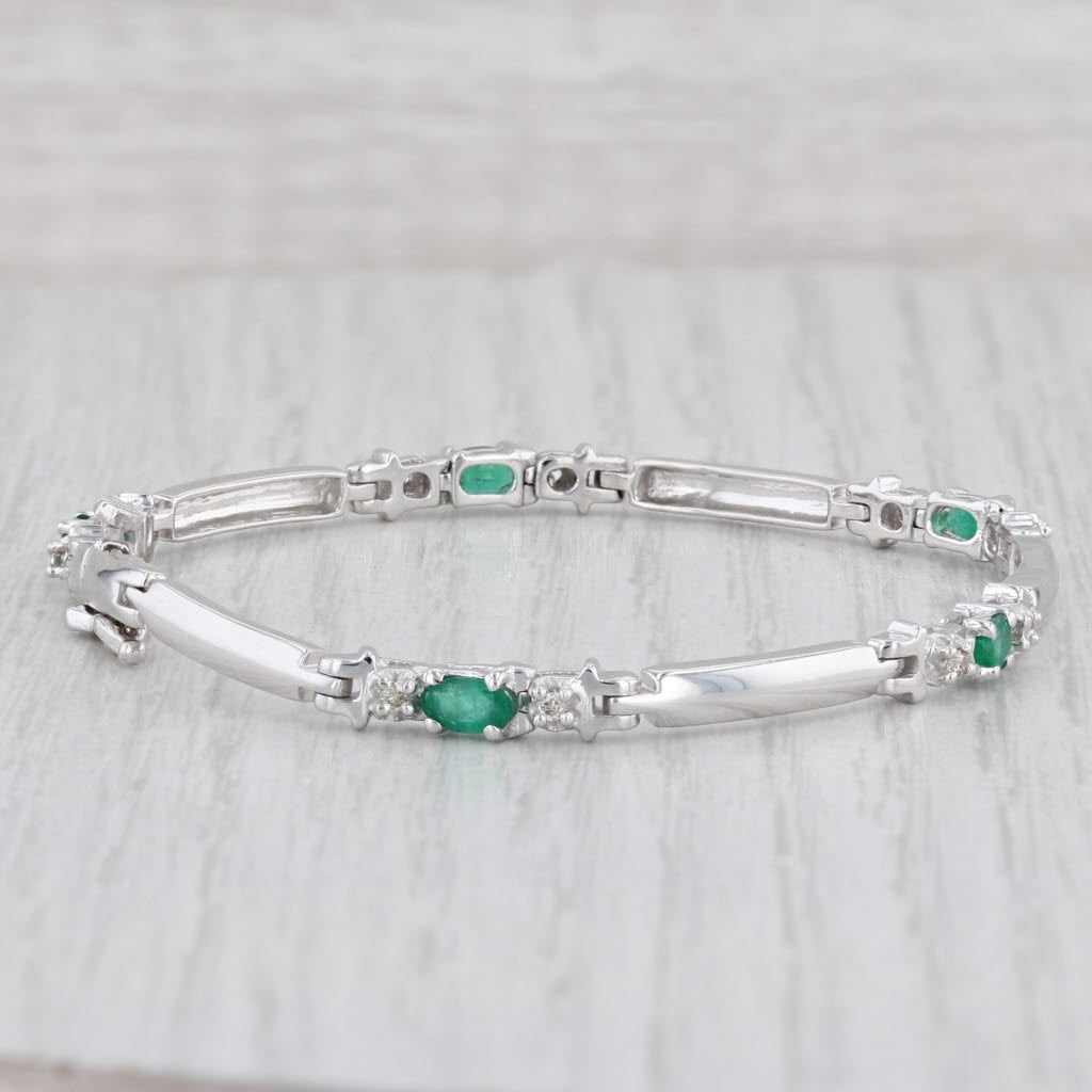 Light Gray 1.40ctw Emerald Diamond Bar Link Bracelet 10k White Gold 7"