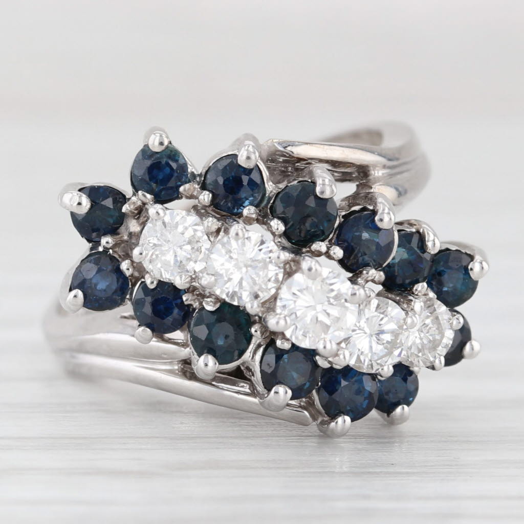 Light Gray 1.55ctw Tiered Blue Sapphire Diamond Ring 14k White Gold Size 6.25 Cocktail