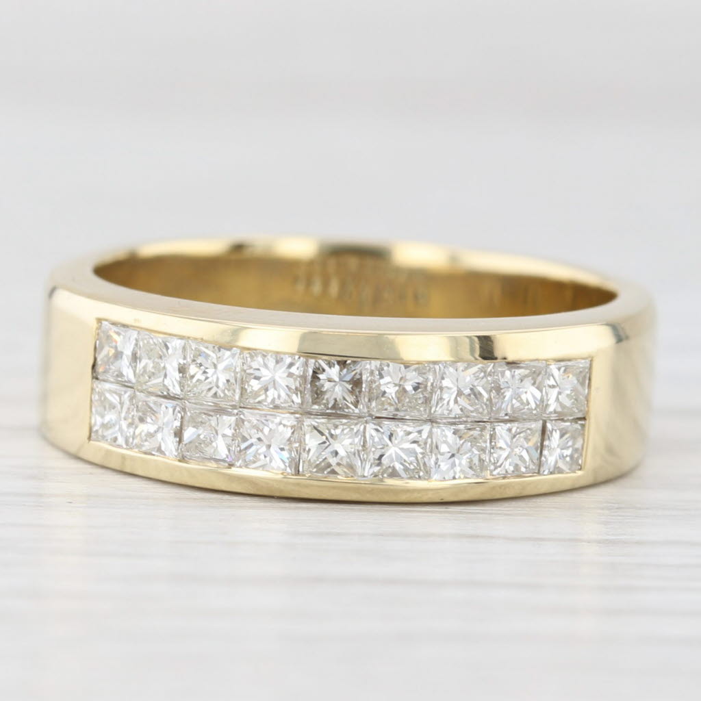 Light Gray 1ctw Princess Channel Set Diamond Wedding Band 18k Gold Anniversary Ring