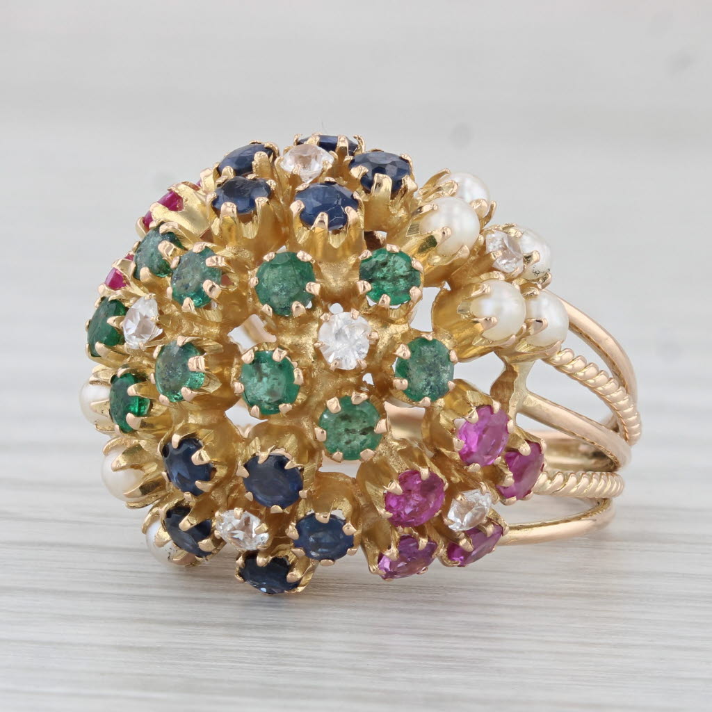 Gray 2.52ctw Gemstone Cluster Cocktail Ring 18k Gold Emerald Ruby Sapphire