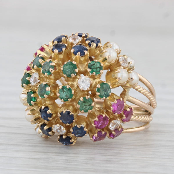 2.52ctw Gemstone Cluster Cocktail Ring 18k Gold Emerald Ruby Sapphire