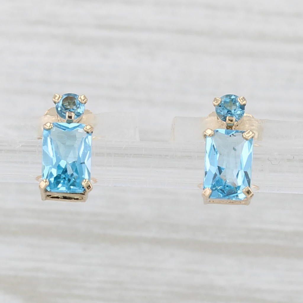 Light Gray 1.51ctw Blue Topaz Stud Earrings 14k Yellow Gold Small Drops