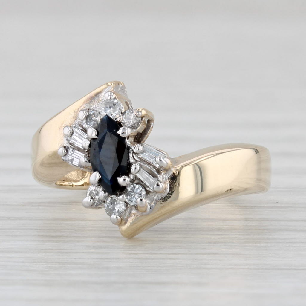 Light Gray 0.50ctw Marquise Blue Sapphire Diamond Ring 10k Yellow Gold Size 4.25 Bypass