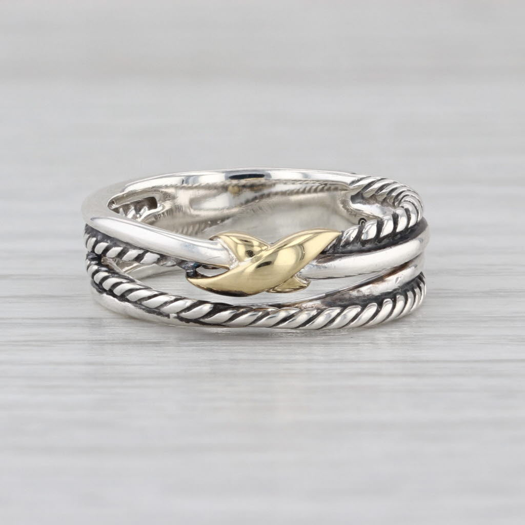 David Yurman Crossover X Ring Sterling Silver Cable Band Size 6 Multiband