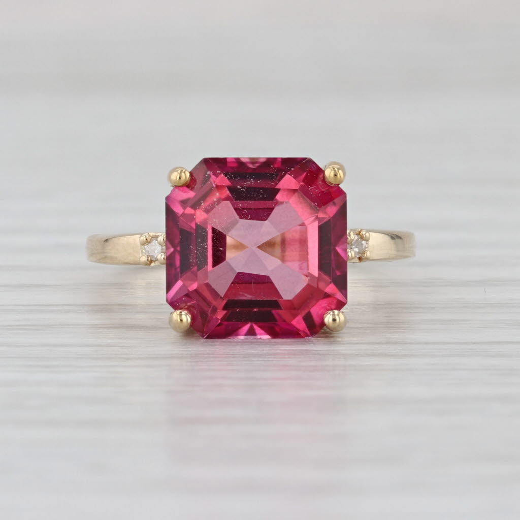 6.08ct Pink Mystic Topaz Solitaire Ring 10k Yellow Gold Size 6 Diamond Accents