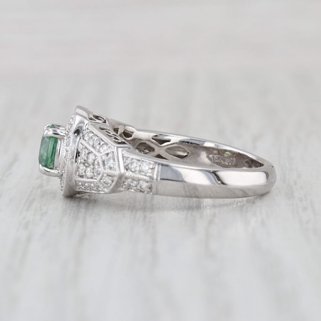 1.60ctw Green Zircon Diamond Halo Ring 14k White Gold Size 8 Engagement