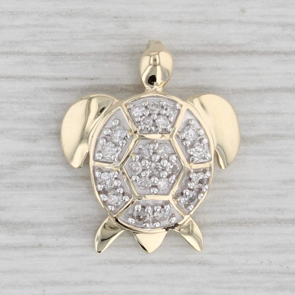 Gray Diamond Sea Turtle Pendant 10k Yellow Gold Nautical Jewelry