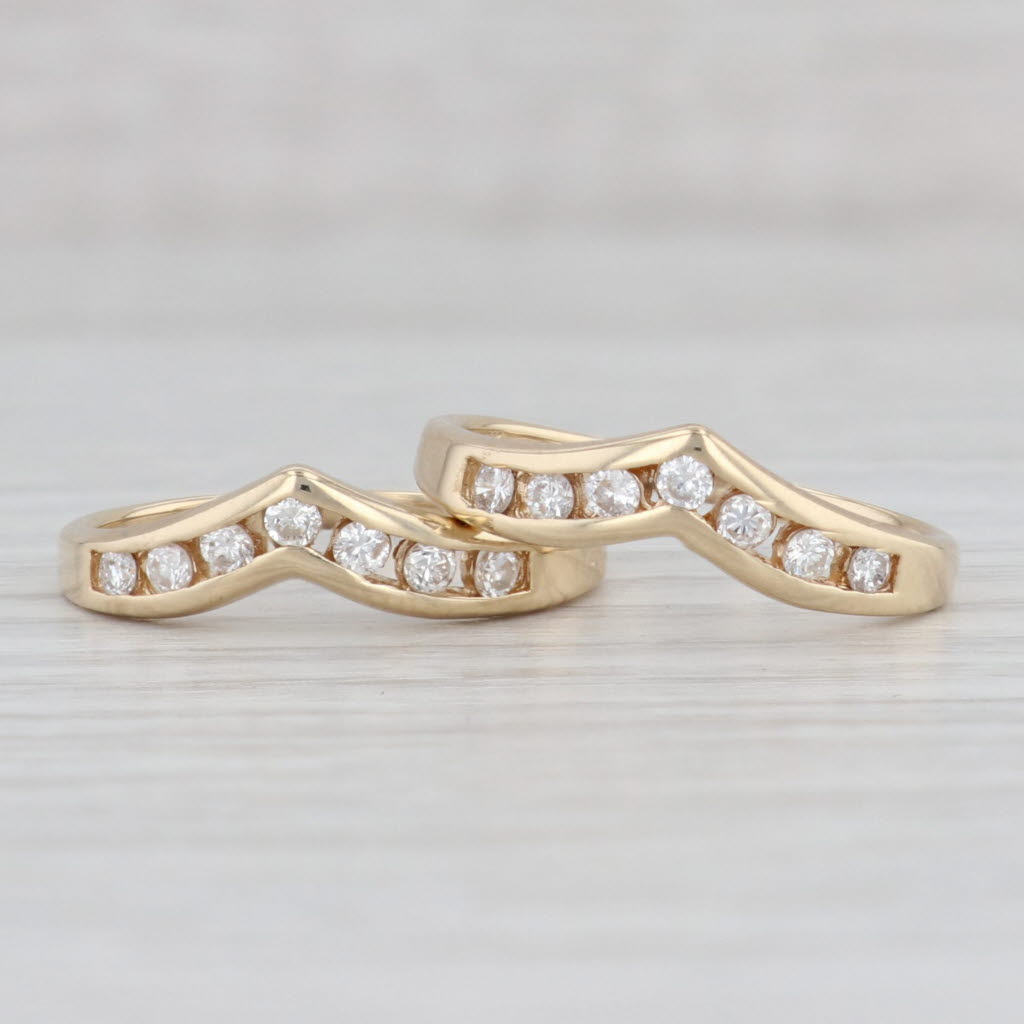 Light Gray 0.34ctw Diamond Contoured Rings 14k Yellow Gold Wedding Bands Stackable Set of 2