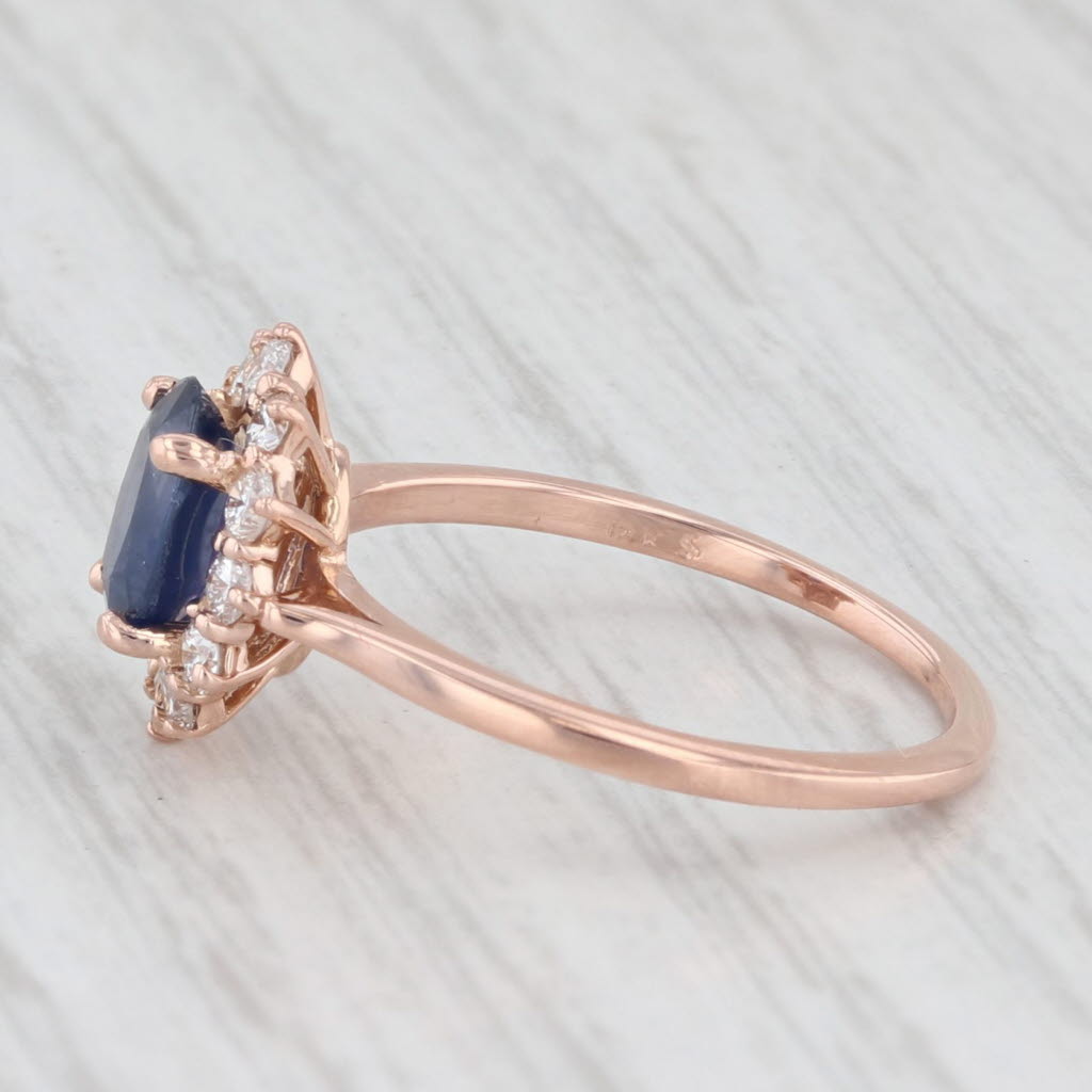 Light Gray 1.30ctw Oval Blue Sapphire Diamond Halo Ring 14k Rose Gold Size 5 Engagement