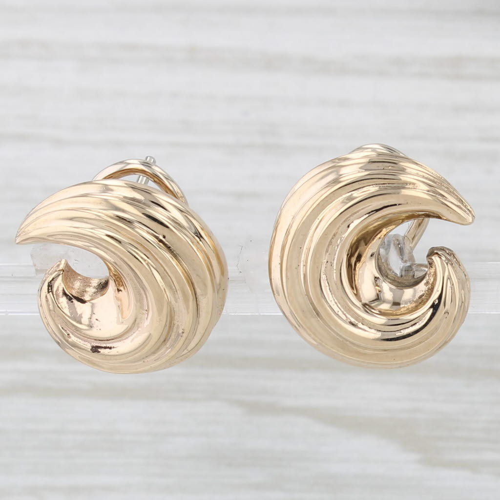Light Gray Beveled C Stud Earrings 14k Yellow Gold Omega Backs