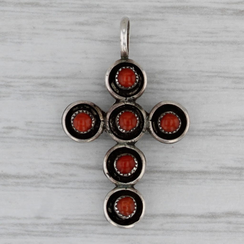 Gray Vintage Coral &Turquoise Pendant Sterling Silver Reversible
