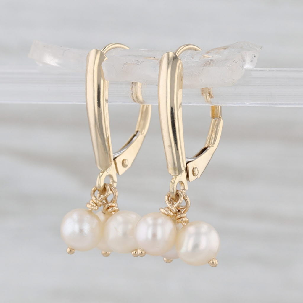 Pearl Bead Drop Earrings 14k Yellow Gold Omega Backs