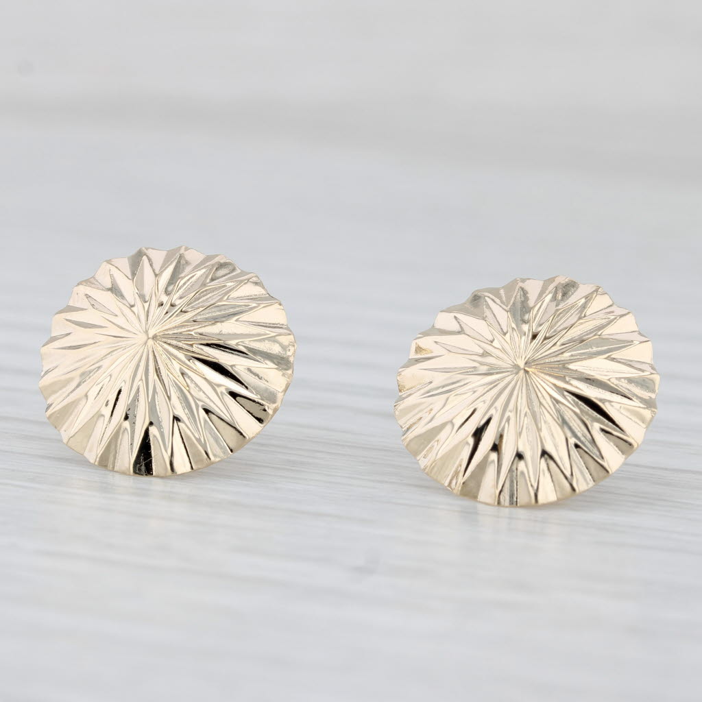 Light Gray Rayed Disc Stud Earrings 14k Yellow Gold