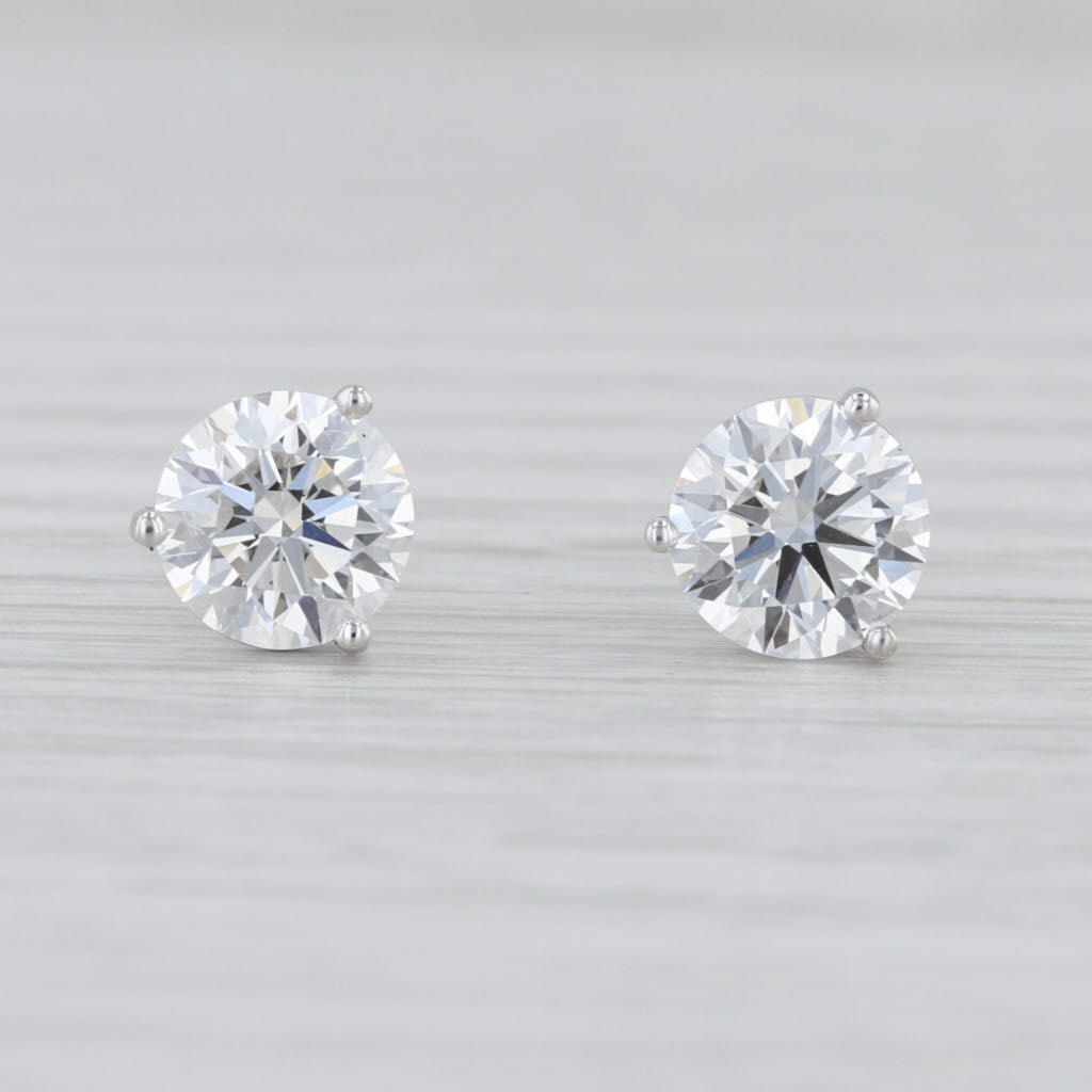 IGI 3.02ctw VS1 Lab Grown Diamond Stud Earrings 14k White Gold Solitaire Studs