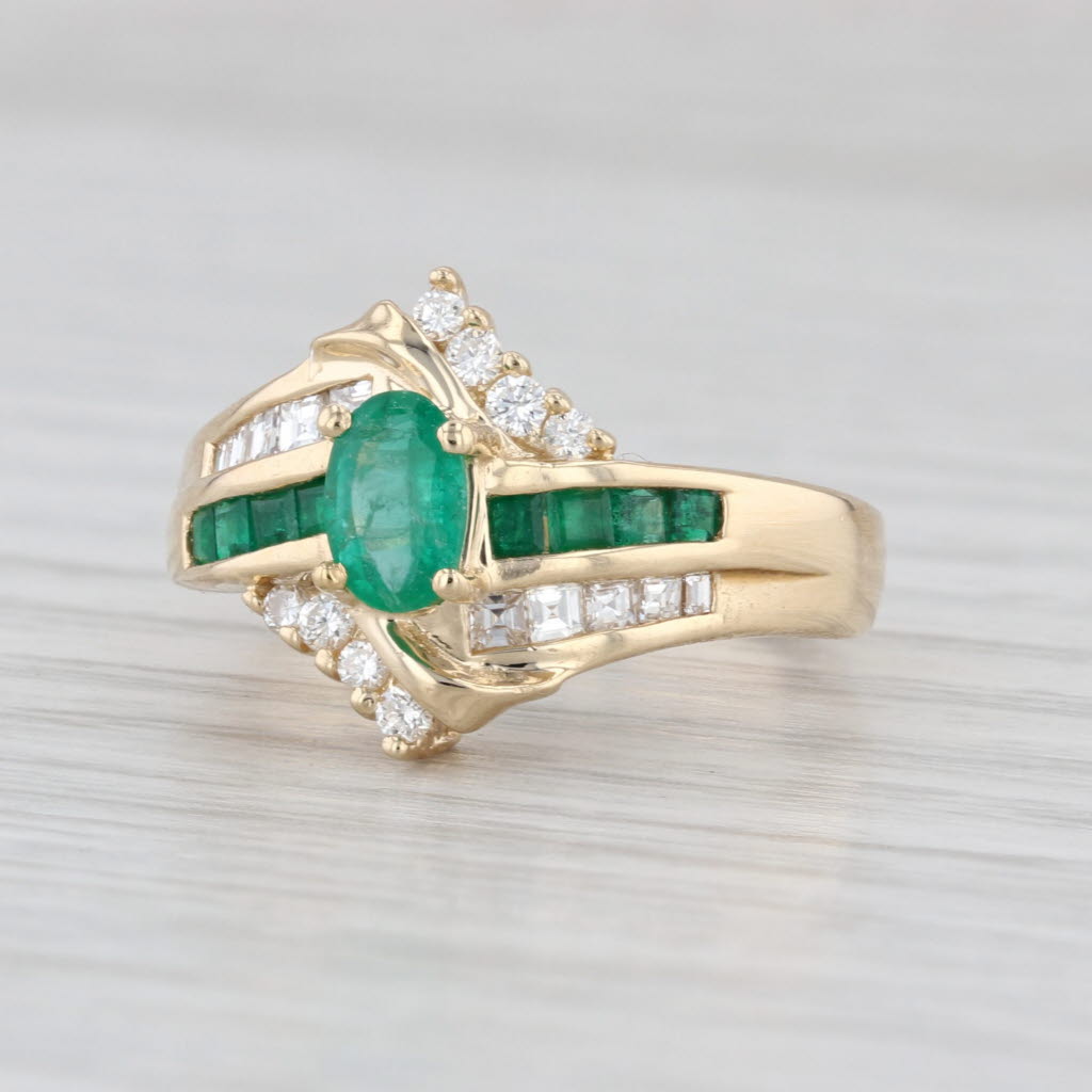 0.82ctw Oval Emerald Diamond Bypass Ring 14k Yellow Gold Size 6.5