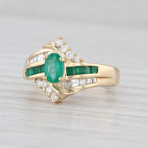 0.82ctw Oval Emerald Diamond Bypass Ring 14k Yellow Gold Size 6.5