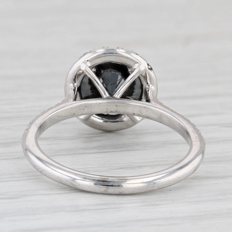 New 2.08ctw Round Black White Diamond Halo Ring 18k White Gold Sz 6.5 Engagement
