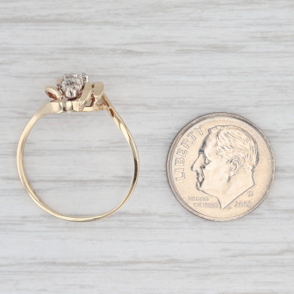 Diamond Flower Cluster Bypass Ring 14k Yellow Gold Size 8
