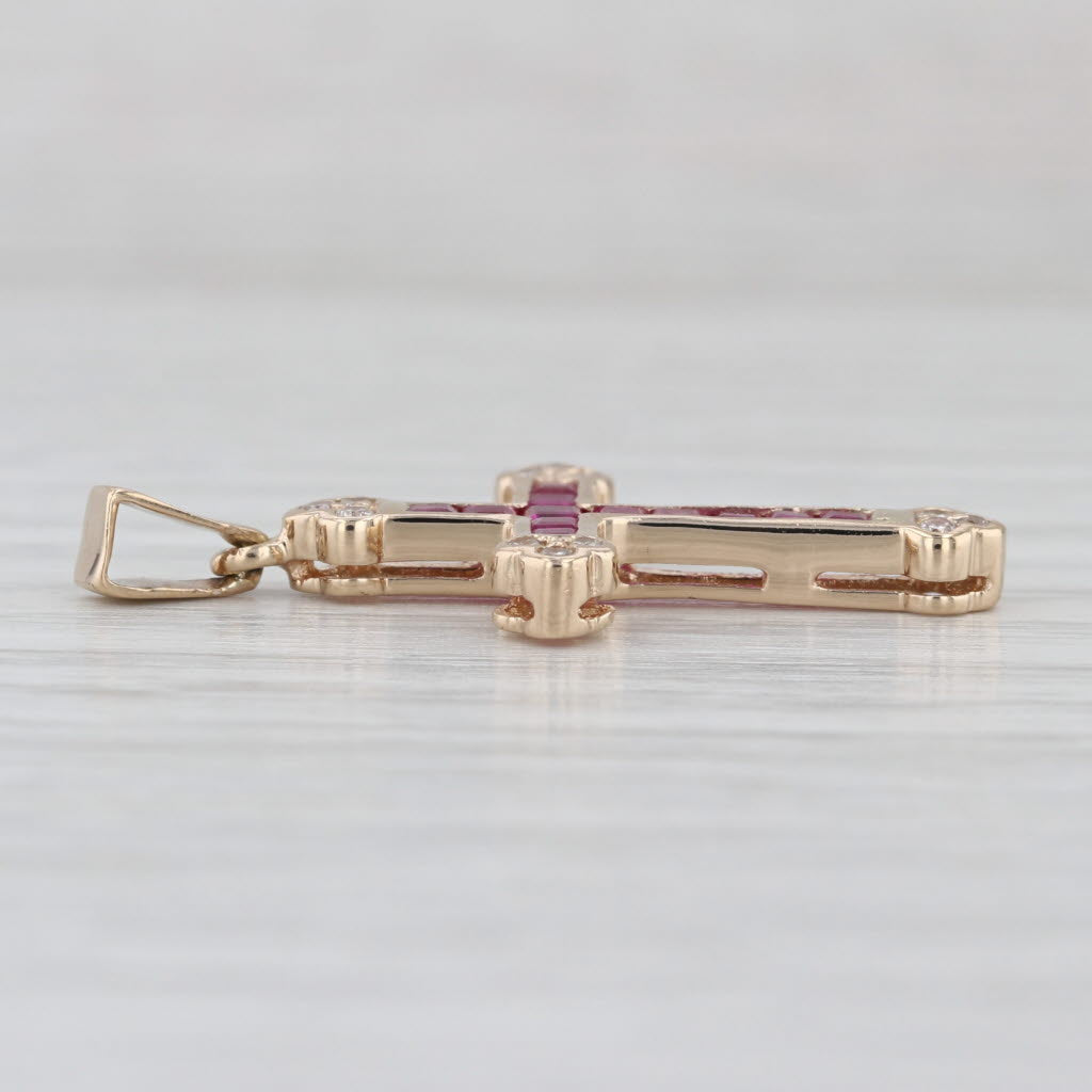 0.98ctw Ruby Diamond Cross Pendant 10k Yellow Gold