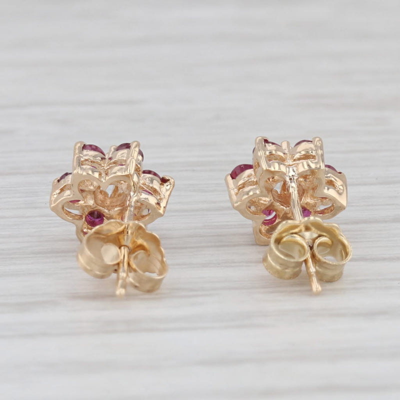 0.36 ctw Ruby Diamond Flower Studs 10K Yellow Gold Earrings