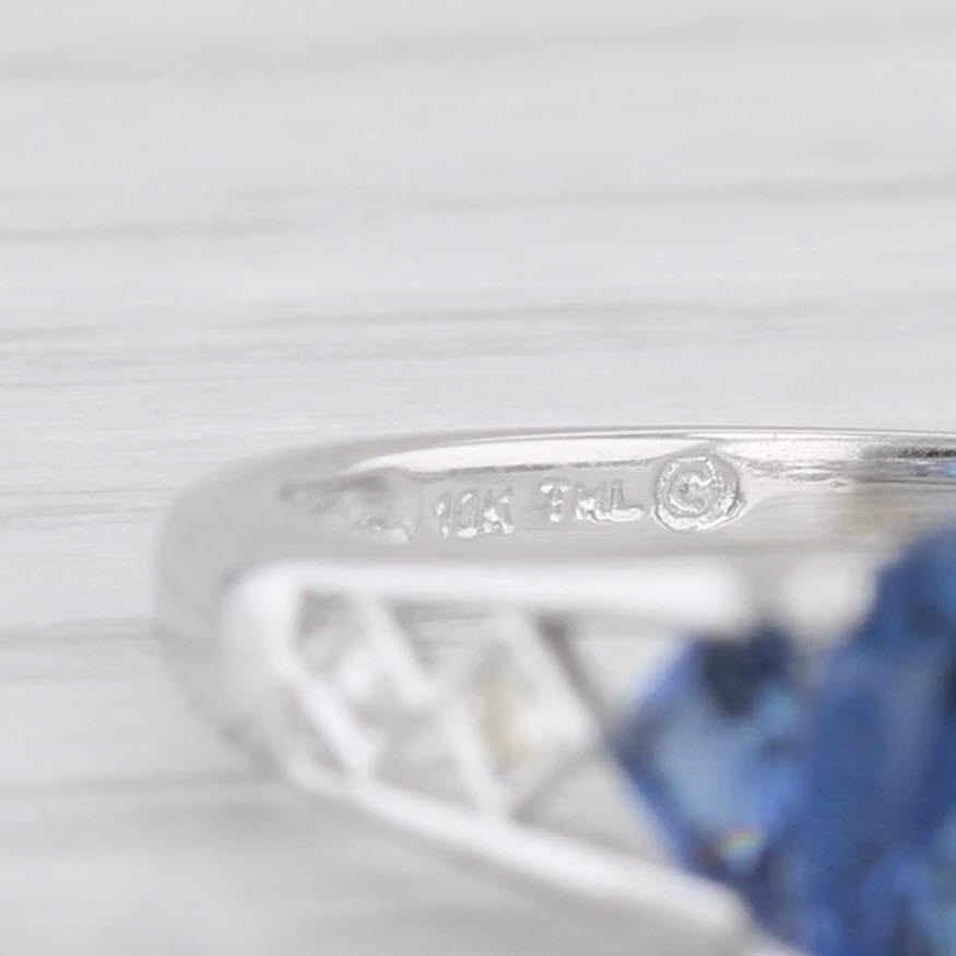 Light Gray 1.19ctw Lab Created Blue Sapphire Diamond Ring 10k White Gold Sz 6.75 Engagement