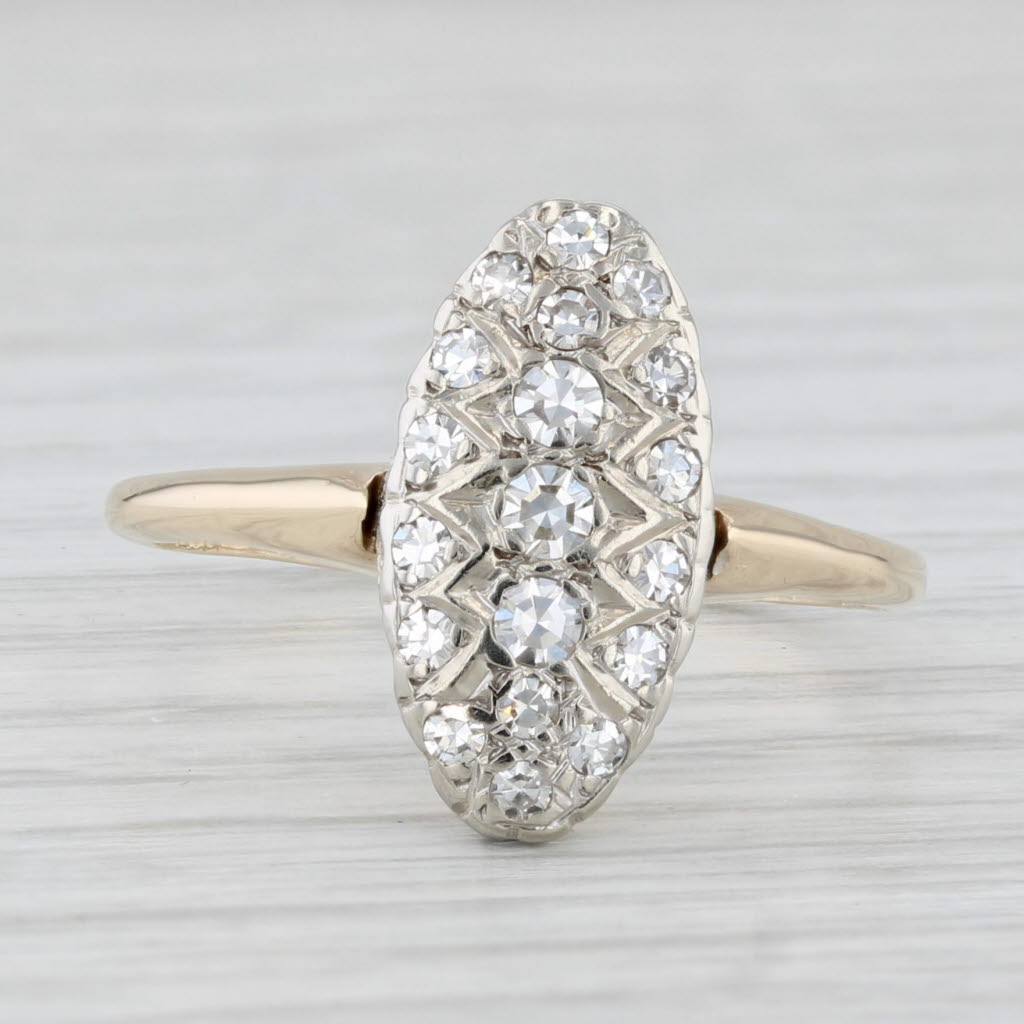 Light Gray 0.25ctw Diamond Ring 14k White Yellow Gold Vintage Size 9