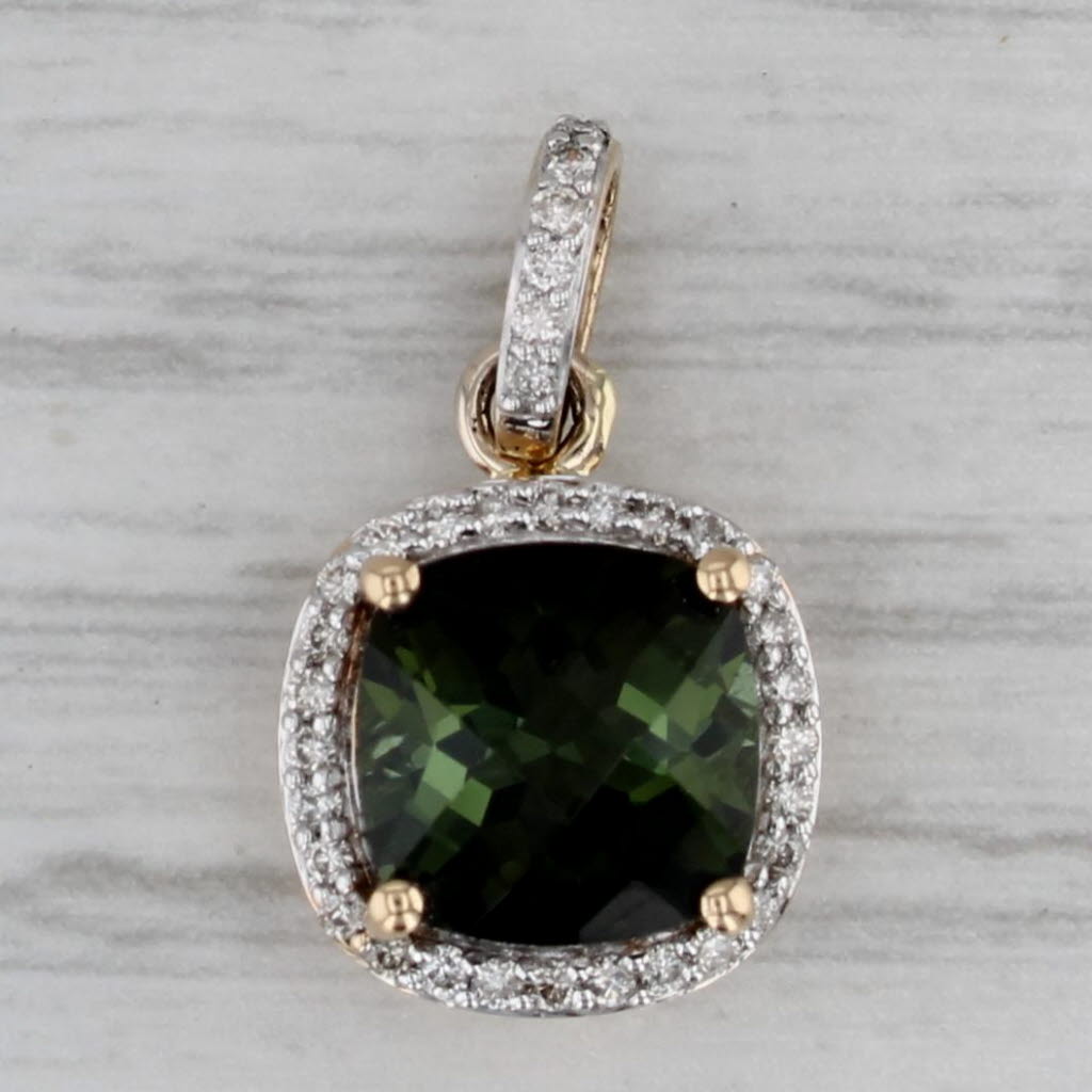 Gray 2.82ctw Green Tourmaline Diamond Halo Pendant 14k Yellow Gold