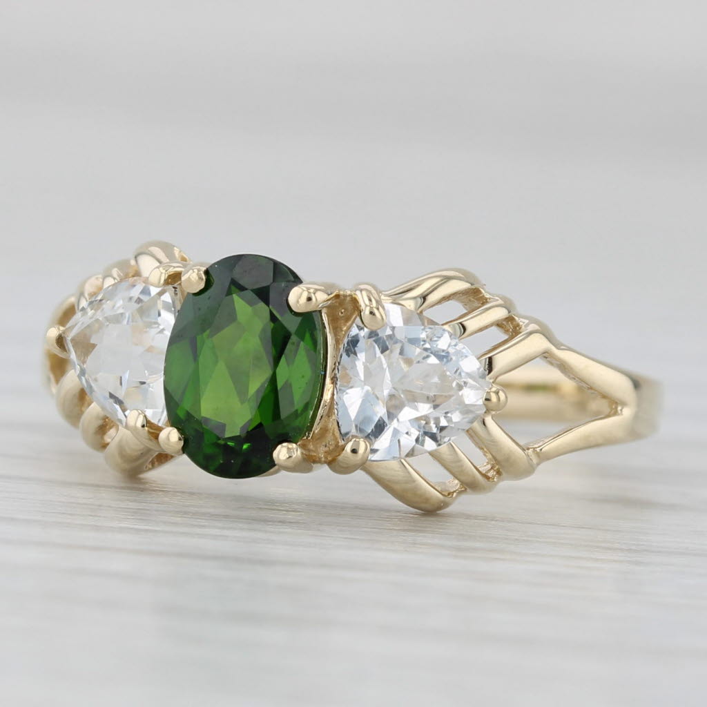 Light Gray 1.94ctw Green Chrome Diopside White Topaz Ring 14k Yellow Gold Size 7