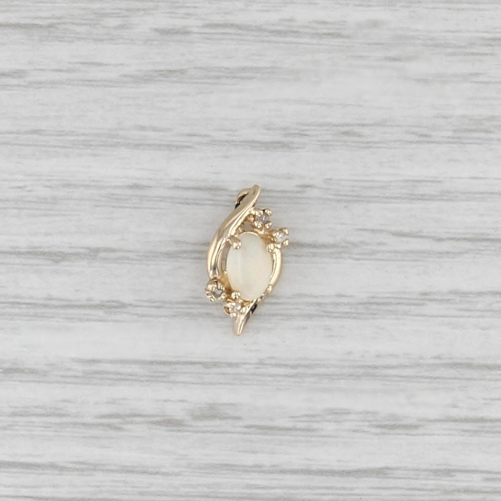 Small Opal Cabochon Diamond Pendant 14k Yellow Gold Drop