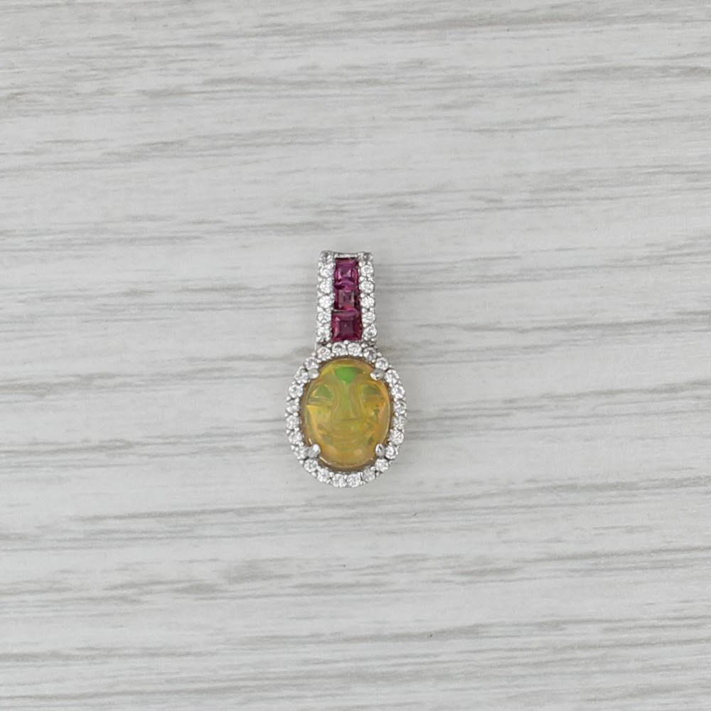 Yellow Opal Zircon Garnet Pendant Sterling Silver Drop