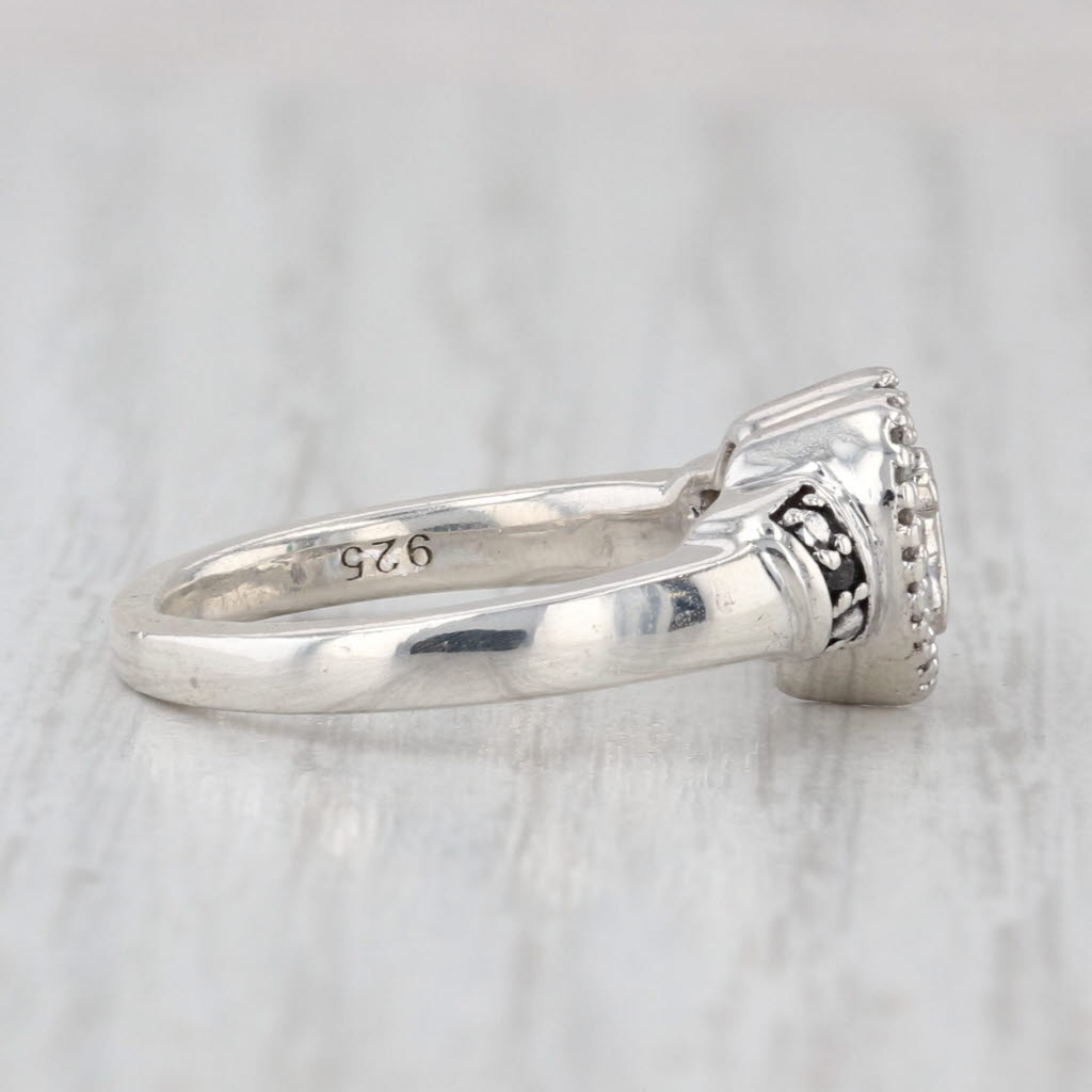 Diamond Framed Open Hearts Ring Sterling Silver Size 5