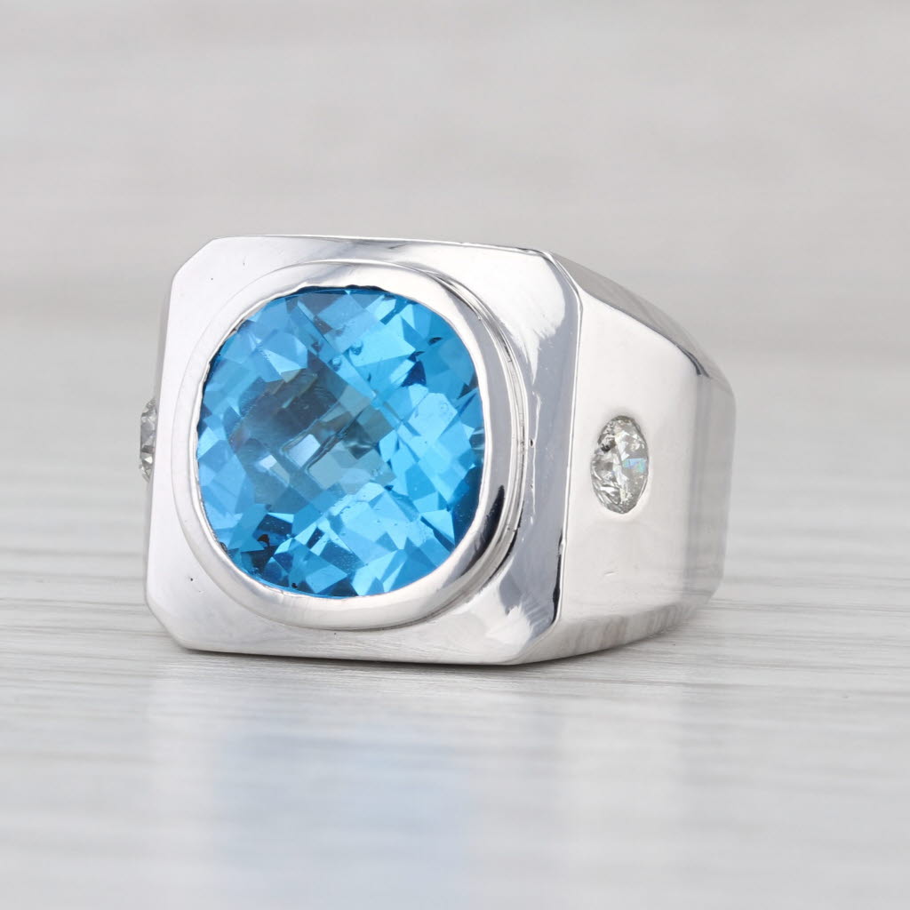 9.42ctw Blue Topaz Diamond Ring 14k White Gold Size 8.5