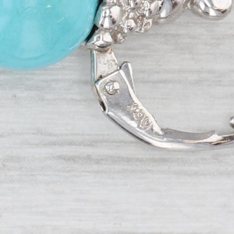 Light Gray Turquoise Bead Drop Earrings 18k White Gold Lever Backs Diamond Accents