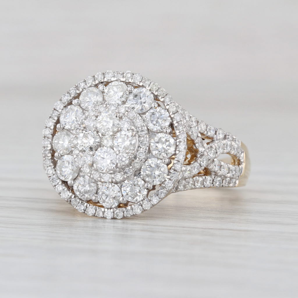 1.52ctw Diamond Cluster Halo Ring 14k Yellow White Gold Size 6.75 Cocktail