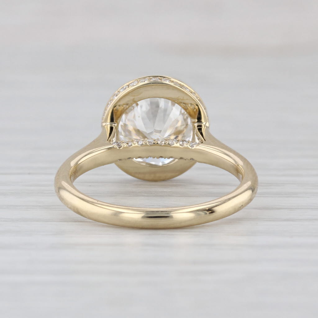 New IGI 3.30ctw Lab Grown Diamond Halo Engagement Ring 14k Gold Round Bezel Set