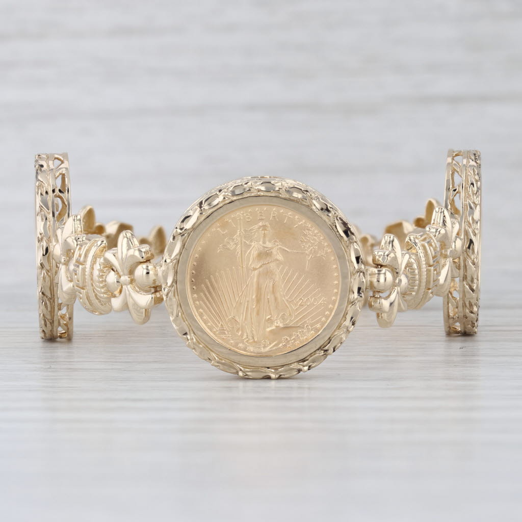 American Eagle Gold Coin Bracelet 14k 22k 2004 1/10oz $5 3 Coins 6.5-7"