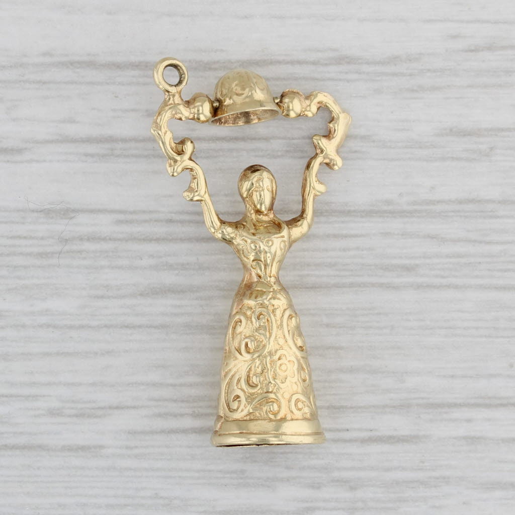 Gray German Wedding Cup Charm 14k Yellow Gold Ornate Figural Vintage Pendant Moves