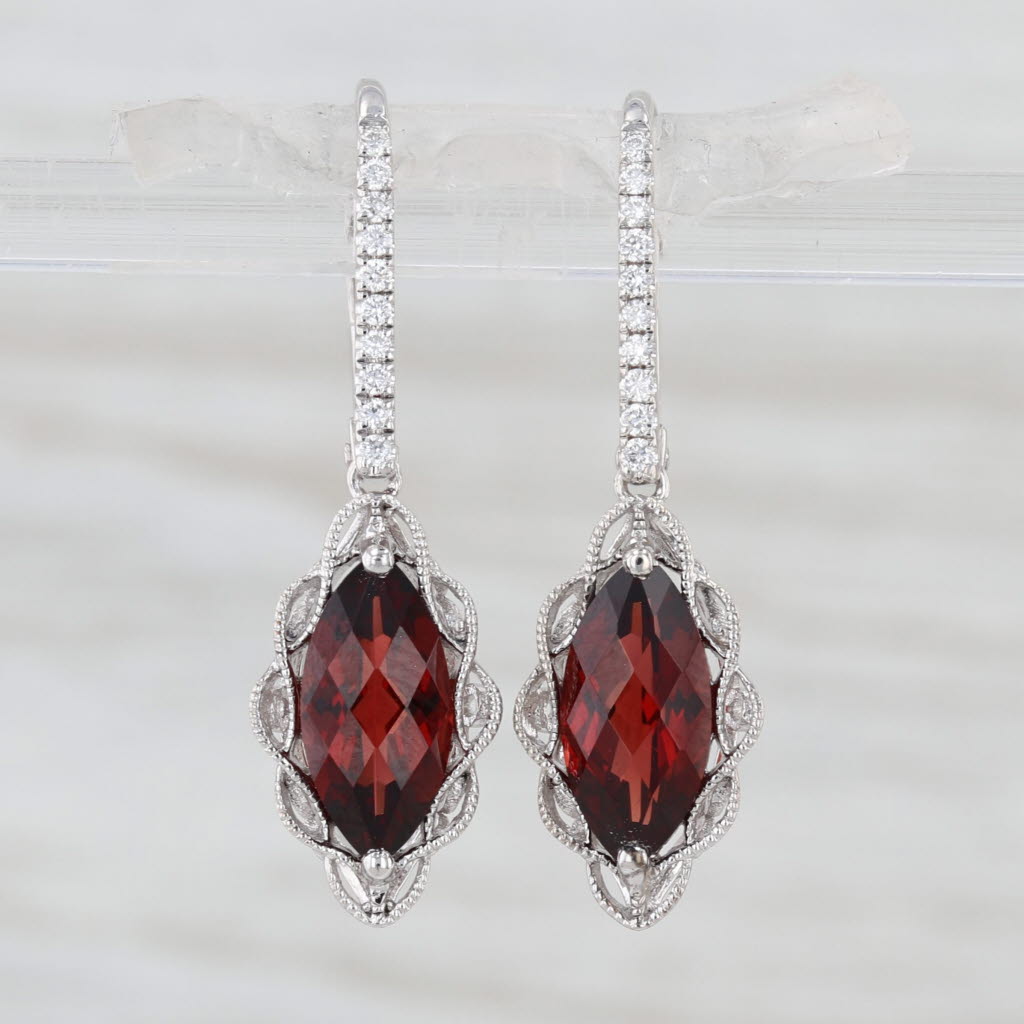 2.61ctw Garnet Diamond Dangle Earrings Sterling Silver Lever Back Drops
