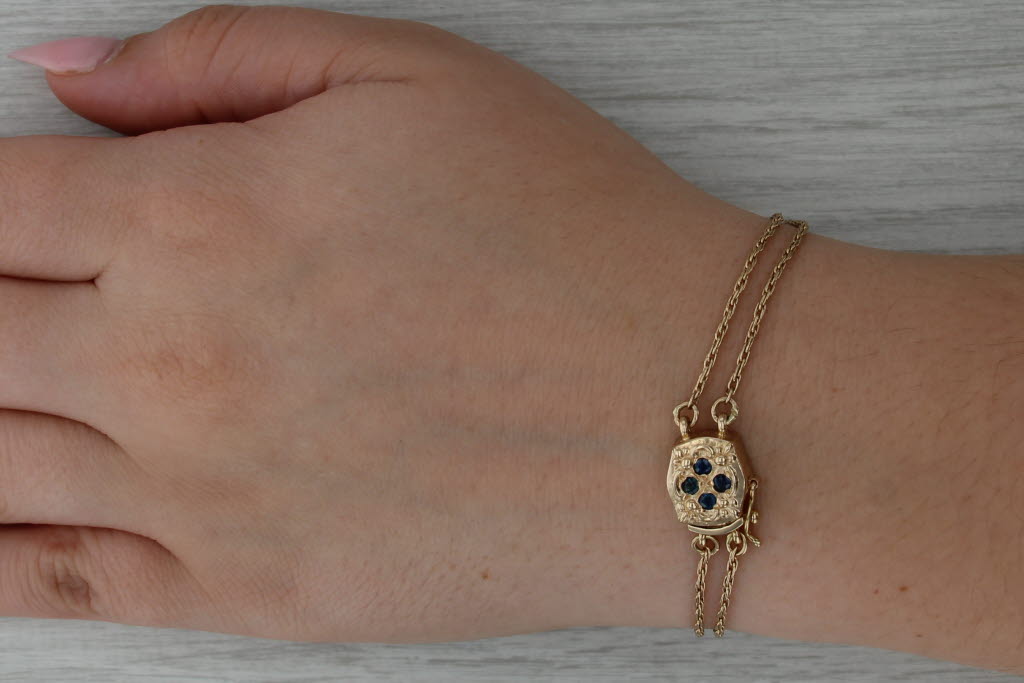 Goldman Kolber Sapphire Box Clasp Slide Charm Bracelet 14k Yellow Gold 7.5"
