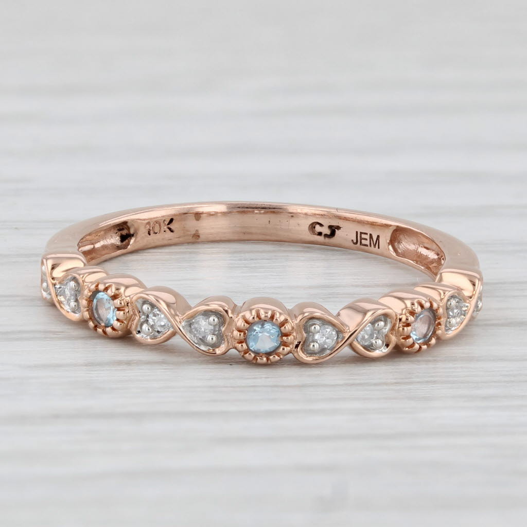 Light Gray New 0.10ctw Blue Topaz Diamond Hearts Stackable Ring 10k Rose Gold Wedding Band