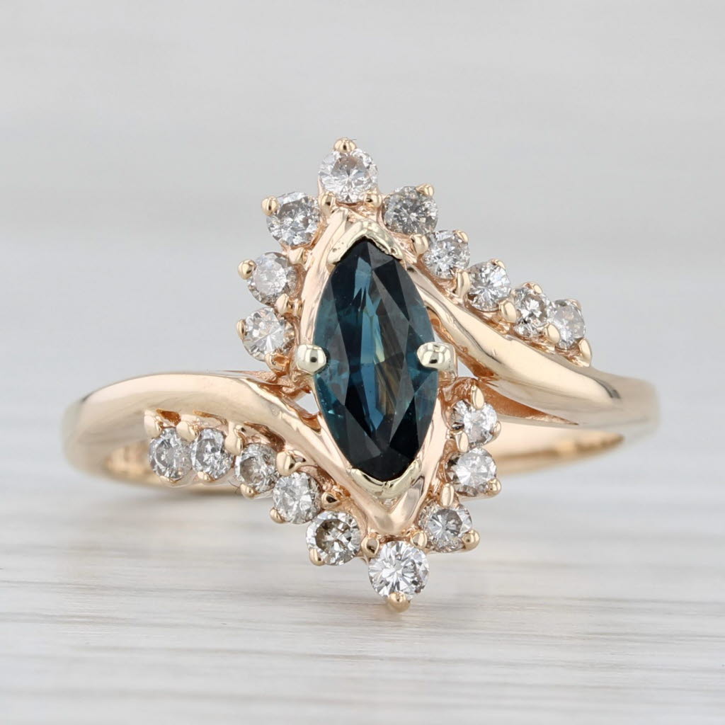 Light Gray 1ctw Marquis Blue Sapphire Diamond Bypass Ring 14k Yellow Gold Size 6.75